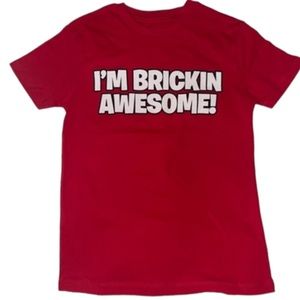 Stanley Stella logo I’m bricking Awsome! boy 7/8‎ Y T-shirt Red Top Short sleeve